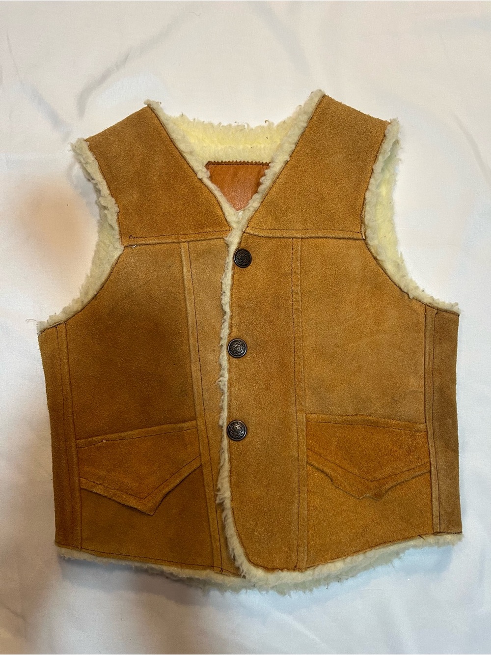 Vintage Toddler Baby Suede Shearling Western Vest Size 4 Retro Snap Cowboy